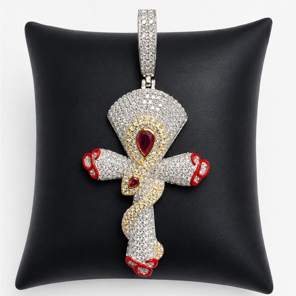 925 Sterling Silver 3.50CT MOISSANITE Serpent Cross Men’s Pendant